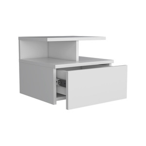 Mesita de noche flotante Flopini con 1 cajón y estantes -Blanco - Product Image 6