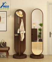 Miroir sur pied en bois rotatif à 360°, style Art Déco, avec cadre en bois, double fonction, porte-manteau et miroir pour salons et chambres