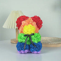 Ours en roses artificielles de 25cm avec ruban ours en peluche pour cadeaux de fête des mères ours en roses artificielles décoration de mariage saint-valentin