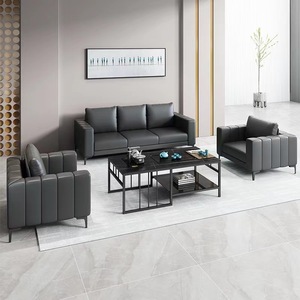 Conjunto de Sofás de Oficina Modernos con Estructura Metálica Modular, Personalizables en Cuero, de 1, 2 y 3 Plazas, para Recepción, Oficina en Casa, Espera de Invitados/Visitantes - Product Image 1