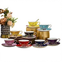 Ensemble de tasses à café et soucoupes en céramique de style chinois nouveau, de luxe, de style européen exquis, design floral, 220 ml, boîte cadeau pour le thé de l'après-midi