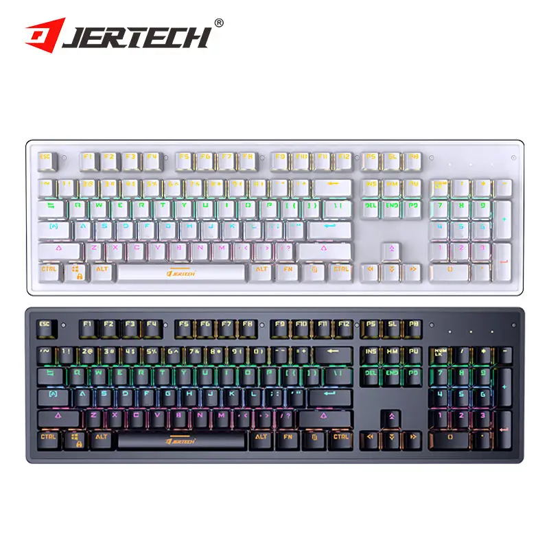 Jertech JK520 OEM Full Size 104 Keys Custom Colorful RGB Back Light Ergonomics Gamer Gaming Mechanical Keyboard For Desktop