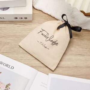 <b>Drawstring</b> Gift <b>Pouch</b> White Cotton Canvas Bracelet Bag Custom Logo Printed Canvas Screen Printing Security Craft Bags - Product Image 3
