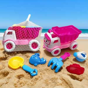 Set di giocattoli da spiaggia rosa con camion ribaltabile, pala, rastrello e stampo 18x30x19cm per il divertimento dei bambini - Product Image 3