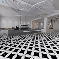Carreaux de sol mats classiques noir et blanc à motifs floraux de qualité supérieure 800x800mm pour entrée, couloir, utilisation en pièce avec surface antidérapante