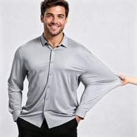 Chemise Homme Oversize Tricotée Double Boutonnage Haute Élasticité Anti-Plis Finition Brillante Style Urbain Décontracté Confortable