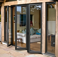 Portes pliantes en aluminium à cadre fin noir mat pour cuisine, salon, extérieur, grande ouverture, porte pliante en verre à rupture de pont thermique