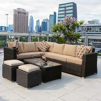 Moderne Buitenmeubelset, Roestbestendig Metalen Frame Tuinset Met PE Wicker Rattan Kussens voor Tuin & Patio