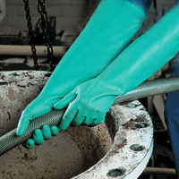 Gants en nitrile sans latex, doublés en floc, épaisseur 15 mil, manchette droite 33 cm, résistants aux déchirures, antidérapants, protection contre les acides et les alcalis, vert