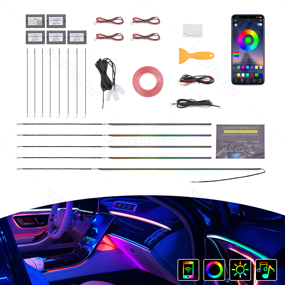 10 en 1: Iluminación ambiental siete colores.