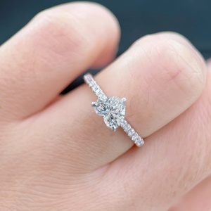 Heart Shape Lab Grown Diamond <b>Ring</b> 1CT IGI Certified Brilliant Cut 14K 18K Gold Channel Set Pave Engagement - Product Image 4
