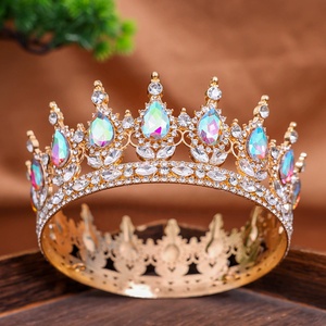 Corona <span class=keywords><strong>de</strong></span> Cristal Redonda Completa Chapada en Oro con Diamantes <span class=keywords><strong>de</strong></span> Imitación AB en Forma <span class=keywords><strong>de</strong></span> Lágrima para Mujer, Tiara para Boda, Aniversario, Concurso, Baile <span class=keywords><strong>de</strong></span> Graduación - Product Image 3