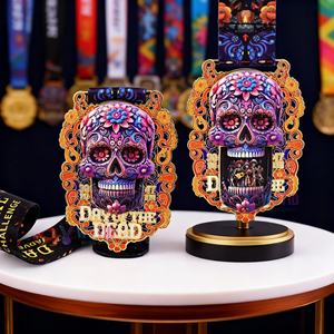 เหรียญกีฬาแบบดั้งเดิมทำจากโลหะผสมสังกะสีพิมพ์ลาย UV ตามสั่ง เหรียญสำหรับนักวิ่งมาราธอนและวิ่งเทรล ดีไซน์ลายดอกไม้สีสันสดใส - Product Image 1