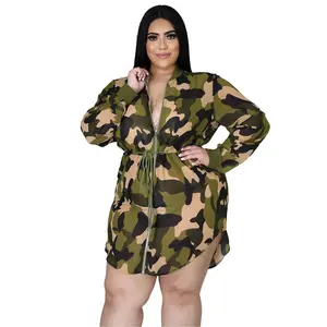 Europa y los Estados Unidos nuevas mujeres de camuflaje estampado Correa Delgado suelto casual moda de gran tamaño vestido con capucha