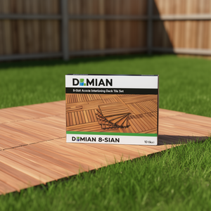 Ensemble de dalles de terrasse en acacia DOMIAN à 8 lattes, 10 dalles, extérieur, moderne, carré, brossé, imperméable - Product Image 2