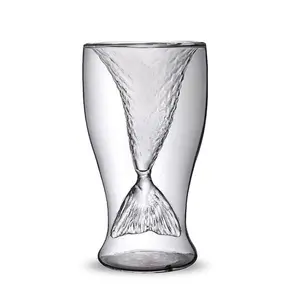 Привлекательное боросиликатное стекло, индивидуальный креативный коктейльный бокал русалки с двойными стенками, бокал для вина