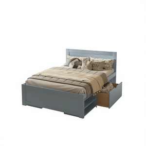 Lit plateforme Db pleine taille avec tiroir et étagères, design moderne en bois gris - Product Image 1