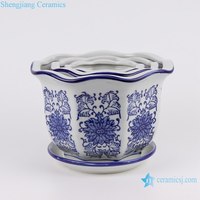 RZTO24-RZTO29 3 pièces Bleu et Blanc Porcelaine Pivoine Fleur Torsadée Feuille Ronde forme Carrée En Céramique Jardin succulent pot de fleur