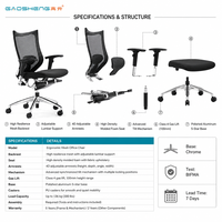 Chaise de bureau ergonomique noire à dossier haut en maille avec support lombaire, pivotante et inclinable pour bureau de direction