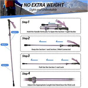 Bastones de <span class=keywords><strong>Trekking</strong></span> de Fibra de Carbono para <span class=keywords><strong>Mujer</strong></span>, 115 cm, Ligeros, Plegables, con Empuñaduras de EVA Ultraligeras - Product Image 4