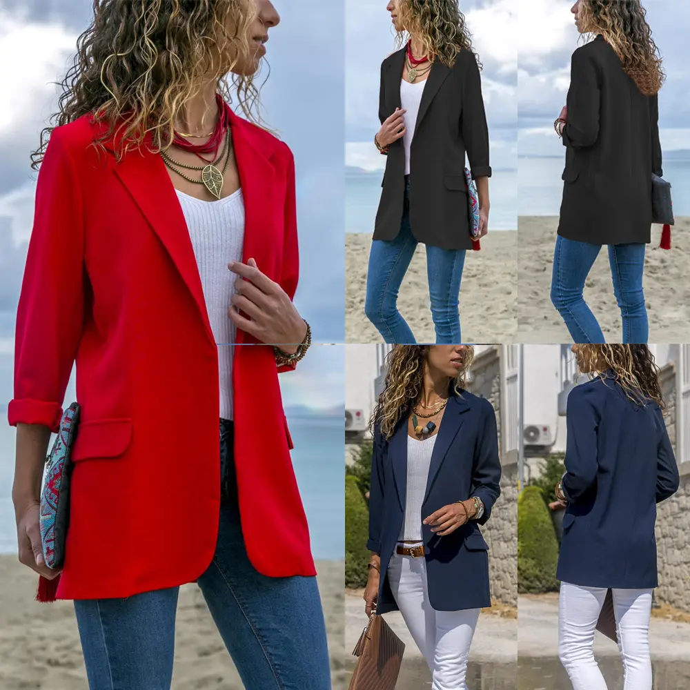 Popular Design Women Spring Autumn Jacket Coat Elegant Red Office Blazer
