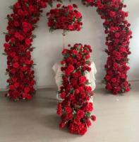 J-FR103 Vente en gros de chemin de table pour mariage, chemin de table en fleurs artificielles, rangée de fleurs roses et blanches, guirlande de fleurs en soie pour la décoration