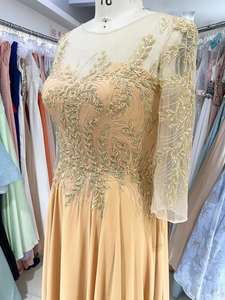 Maniche 3/4 oro lunghezza del pavimento una linea gonna Chiffon <span class=keywords><strong>sera</strong></span> di nozze taglie forti abiti da <span class=keywords><strong>madre</strong></span> della sposa con perline di cristallo - Product Image 5