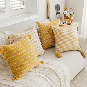 Minimalist Yellow <b>Striped</b> Throw Pillows Square Cotton Cushion Cover With Tassel Decor For Living Room Sofa Bed Home <b>Car</b> - Product Image 5
