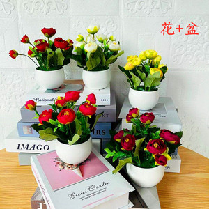 Bonsaï de roses artificielles à 6 têtes, fleurs en soie diamantées, pot de fleurs d'intérieur, décoration, cadeau - Product Image 1