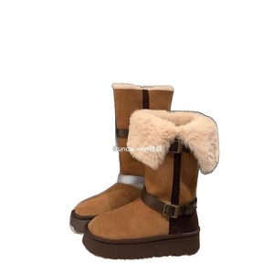<span class=keywords><strong>Bottes</strong></span> de neige mi-mollet à semelle épaisse pour <span class=keywords><strong>femme</strong></span>, nouveau modèle hiver 2026, dessus en cuir véritable, semelle intermédiaire en fourrure artificielle, doublure en fourrure épaissie - Product Image 5