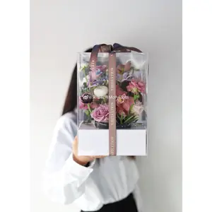 फैक्टरी आउटलेट सफेद पीवीसी के साथ विभिन्न आकार उपहार बॉक्स वर्ग गुलाब बक्से फूल पैकेजिंग