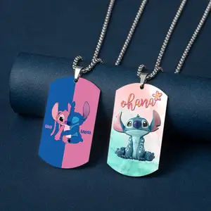 Anime film europei e americani intorno all'animazione Stitch Boy color printed collana in acciaio inossidabile dog tag