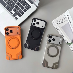 เคสซิลิโคนแบบกำหนดเองพร้อมแผ่นแม่เหล็กสำหรับ iPhone 18 17 14 15 16 Pro Max พร้อมขาตั้ง โครงอะลูมิเนียมอัลลอยด์แบบไร้ขอบ ป้องกันการกระแทก - Product Image 2