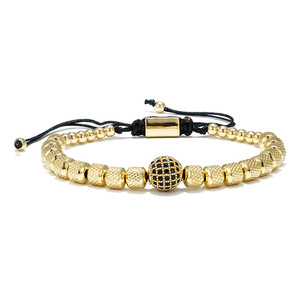 Atacado Men's Trendy Macramé Woven Pulseira Logotipo Personalizado <span class=keywords><strong>Beads</strong></span> com Zircão Branco Diamante Aço Inoxidável Amizade Bangles - Product Image 1