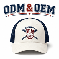 Casquette Trucker Blanche avec Dos en Maille Marine, Logo Brodé Personnalisé (Gant de Baseball, Batte), OEM ODM, Réglable, pour le Sport