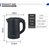 Honeyson H1268 Hotel 0.8L Ketel Air Listrik Manual Komersial Hitam Stainless Steel Portabel Kontrol Suhu 360 Derajat