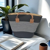 Bolso de Mano de Paja Moderno y Sencillo, Bolso Tote Grande Tejido a Mano para Mujer, Color Sólido, Cierre Abierto, Estilo Casual de Verano