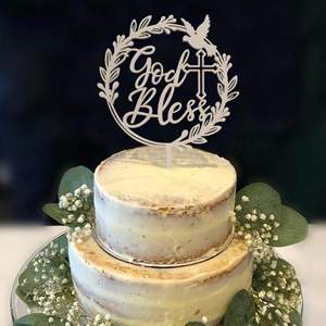 Venta al por mayor de insertos de pastel de madera <span class=keywords><strong>para</strong></span> Navidad, Año Nuevo, comunión, bendición de Dios, decoraciones <span class=keywords><strong>para</strong></span> fiestas de bautizo - Product Image 3