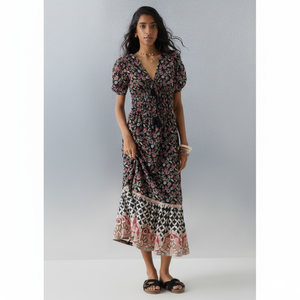 เดรสผ้าฝ้ายลายดอกไม้ลาย Paisley สีดำ - Product Image 1