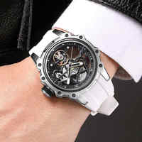 Montre pour hommes, boîtier noir, vis en or rose, cadran mécanique, bracelet en Silicone lumineux