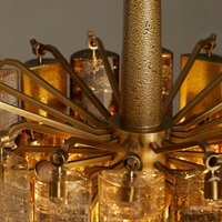 Lustre en verre de style Murano de luxe avec tubes ambrés et transparents, finition laiton - Parfait pour le salon, la salle à manger et la chambre à coucher
