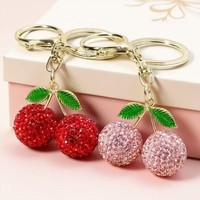 Glinsterende strass-kersensleutelhanger Glanzend kristal Fruit Schattig legering verguld persoonlijk cadeau voor dames meisjes