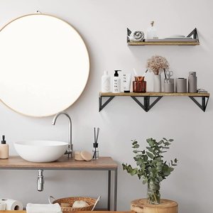 Home Organization Modern Rustic Triangle Shape Wall Mounted Set of 3 Wood <strong>Floating</strong> <strong>Shelves</strong> with <strong>Storage</strong> for Household Items - Product Image 6