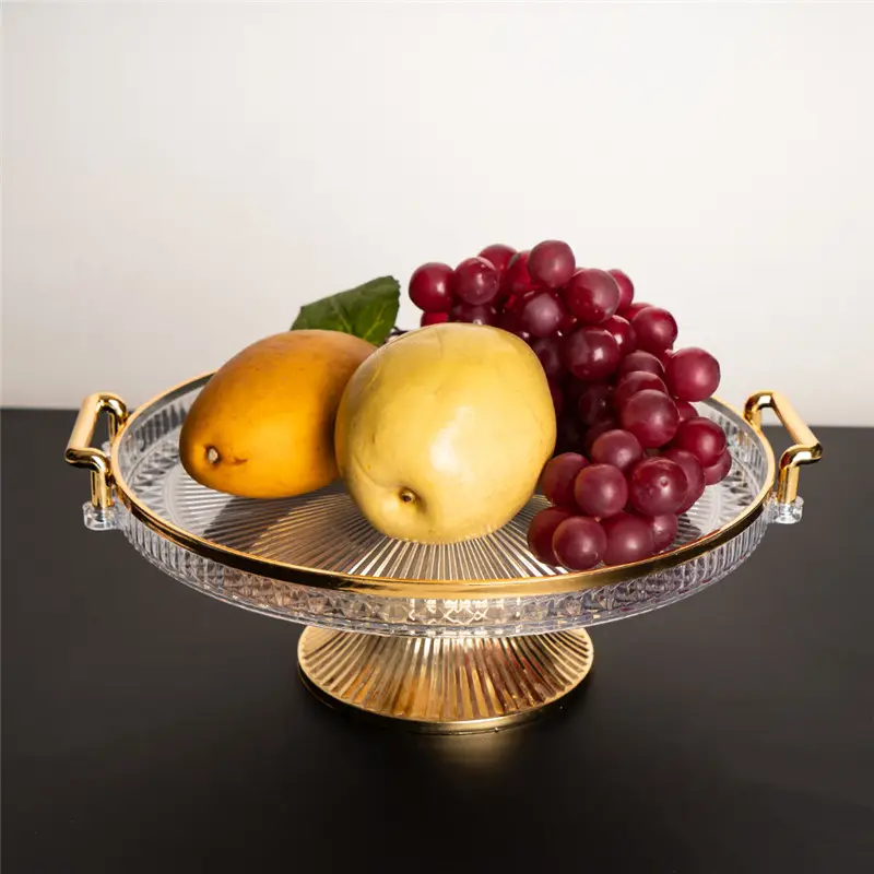 ゴールドとシルバーグレーの透明な美しいプラスチックプレートの結婚披露宴のリブ付きフルーツ皿キャンディーディスプレイトレイ