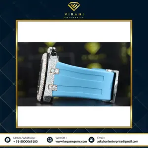 Alta calidad automático VVS claridad Moissanite Diamante tachonado reloj goma cielo Dial ventana plata Acero inoxidable banda buena - Product Image 4