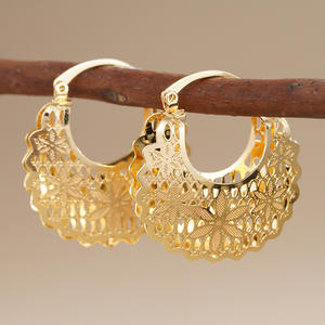 Orecchini a Cerchio E4519 in Oro, Stile Bohémien con Motivo Floreale, Gioielli in Lega di Zinco, Orecchini alla Moda per Donne - Product Image 3