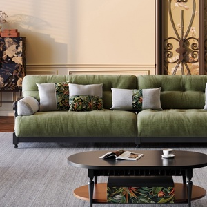 Divano Moderno in Legno Massello Stile Mid-Century, Morbido Divano Cloud in Velluto a Coste Delicato sulla Pelle per Arredamento Soggiorno - Product Image 2