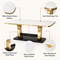 Table à manger moderne en marbre pour hôtel, base en acier inoxydable doré, plateau blanc brillant, mobilier de salon durable, chargement complet de conteneur