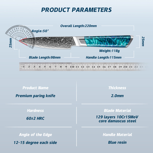 Cuchillo para Frutas <span class=keywords><strong>de</strong></span> 4 Pulgadas, 129 Capas <span class=keywords><strong>de</strong></span> Acero Damasco Japonés, Cuchillos Pequeños para Pelar Frutas, Cuchillo <span class=keywords><strong>de</strong></span> Chef para Cortar con Mango <span class=keywords><strong>de</strong></span> Resina Azul - Product Image 5