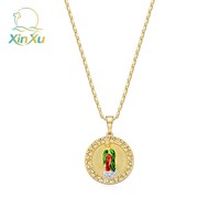 Pendentif Breloque Nom Logo Bijoux de Boutique Personnalisé Chrétien Vierge Marie Plaqué Or Zircon Laiton